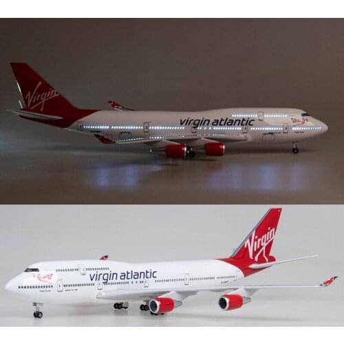 Diecast B747 Aircraft British Airline Model 47CM Virgin Atlantic 747 Plane Model W Light and Wheel Landing Gear Resin Toys Gifts