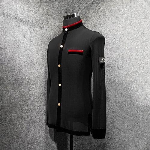 Male Latin Dance Dress Long Sleeve Latin Dance Tops for Man Ballroom Samba Tango Chacha Dancing Performamnce BY452