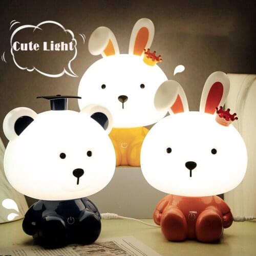Night Light Touch Dimmable LED Table Lamp USB Light Cartoon Cute Rabbit Children Bedside Lamp Bedroom Decoration