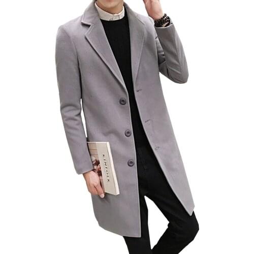 2021 Autumn Winter New Fashion Boutique Solid Color Casual Business Mens Wool Trench Coat / Male Long Woolen Jacket Windbreaker