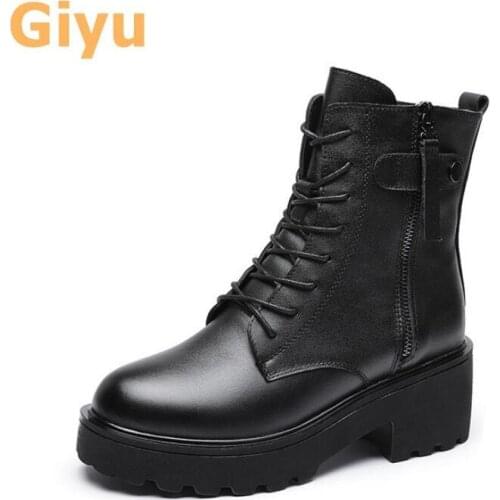 Giyu 2020 autumn new Genuine Leather Womens boots Fashion Martin boots Platform ankle boots Womens high heel short boots Shoes