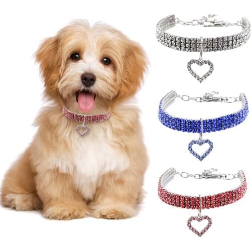 Crystal Pet Decor 20+5cm Adjustable Cat Collar Necklace Pet Accessories Outdoor Protective Waterproof Heart Shape Pet Dog Collar