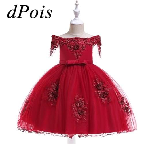 Elegant Girls Dress Off Shoulder Embroidery Flower Girl Dress First Communion Dress for Girl Kids Vestidos Wedding Party Costume