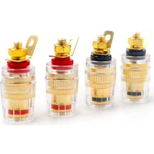 4pcs/lot Gold Plated 4MM Banana Plug Jack Terminal Banana Jack Socket Binding Post for Speaker Plug 2 Pairs Red+Black