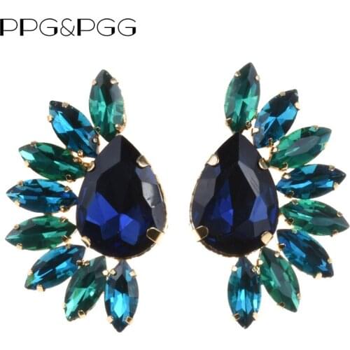 PPG&PGG Fashion Jewelry Style Blue Glass Earrings Handmade sweet stud crystal earrings for women