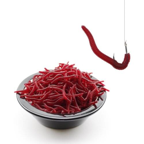 100pcs Lifelike Red Worm Soft Lure 35mm Earthworm Fishing Silicone Artificial Bait Fishy Smell Shrimp Additive Bass Carp