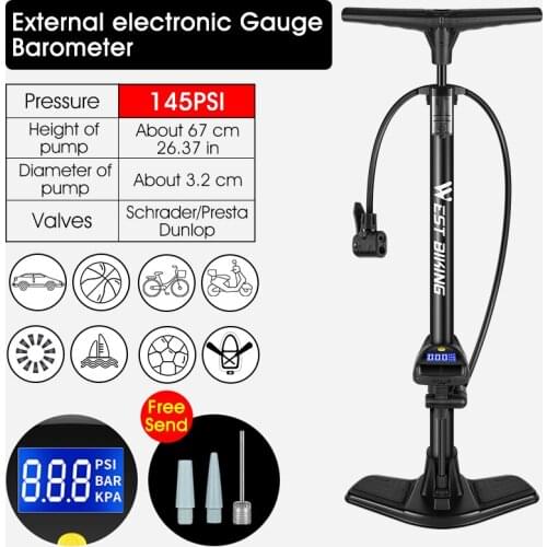 WEST BIKING Bike Floor Pump With Accurate Electronic Barometer Gauge Cycling Accessories Presta Schrader MTB Road Bicycle Pump