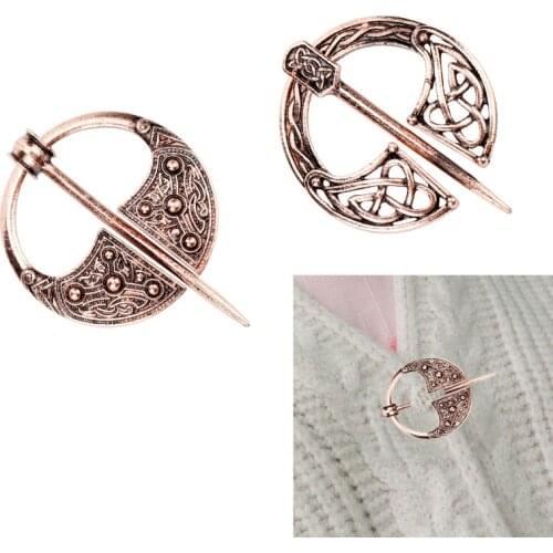 Medieval Norse Jewelry Viking Brooch Copper Red Hollow Belt Buckle Brooches Pins Women Men Accessories Lapel Pin Broche