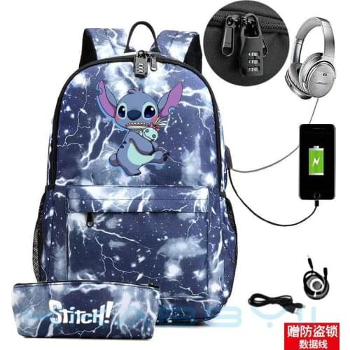 Stitch Anti Theft Usb Laptop Backpack Cool Teenagers Backpack Men Women School Bag Travel Bagpack Student Mochila