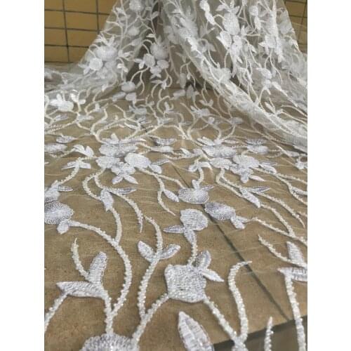 Bridal French Net Lace Fabric SYJ-56684 wholesale African Embroidery Tulle Mesh Lace with beads For Wedding