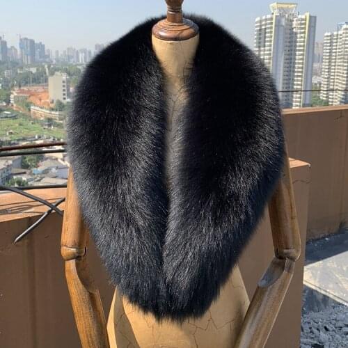 Genuine Real Fox Fur Collar Shawl Women Natural Fox Scarf Neck Warm Fur muffler Black Fox Big Scarves Female wrap Long Scarves