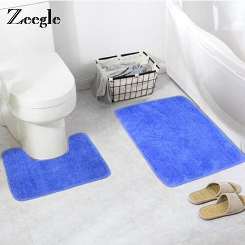Zeegle 2pcs Shaggy Bathroom Mats Set Water Absorption Toilet Bath Mats Floor Carpets Non-slip Carpet Mattress Bathroom Decor
