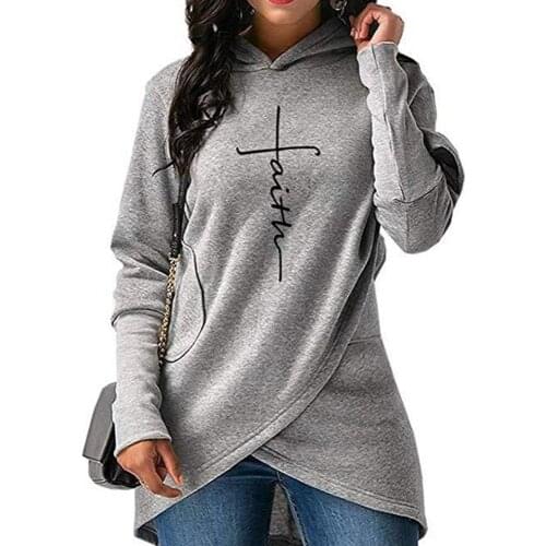 Women Pullover Tops Solid Long Sleeve Pocket Drawstring FAITH Womens Hoodies Sweatshirts