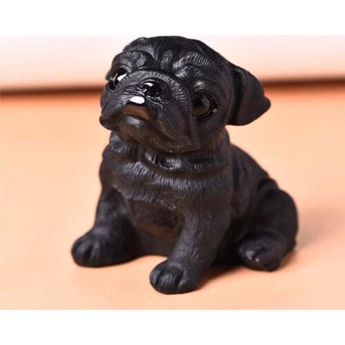1pcs Natural black obsidian carved cute puppy home decoration crystal carved Christmas gifts are exquisite