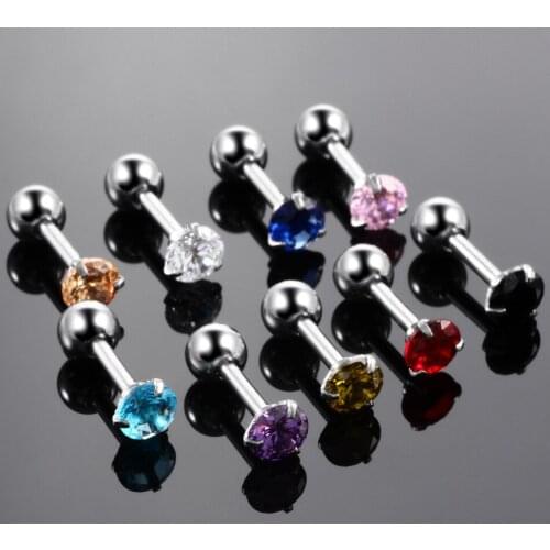 Utimtree 1PC Stainless Steel Tragus Earrings Round Crystal Cartilage Piercing Ear Stud Gem Ear Tragus Piercings Body Jewellery