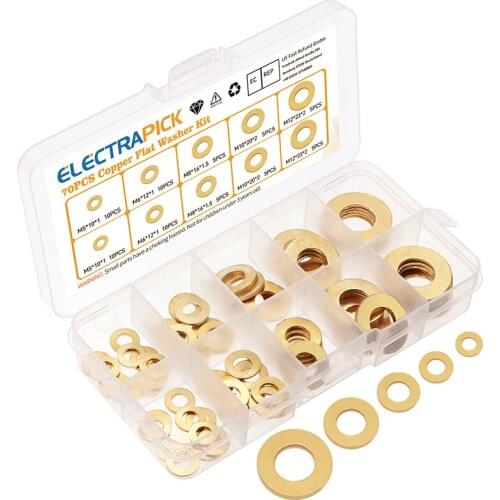 100/70Pcs M5 M6 M8 M10 M12 Solid Brass Copper Flat Washer Plain Gasket Pad Crush Sealing Washer Flat Seal Gasket Ring