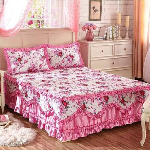 2021 Home Furnishing Cotton Thick Lace Bedding Bed Skirt Pillow Cover Winter Warm Anti-skid Bedding Mattress Cover King Size