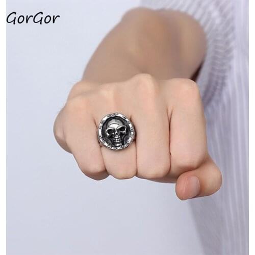 GorGor 2021 Minimalist Titanium Steel Fashion Skull Bicycle Chain Punk Style Rings for Men Opening Ceremony RC-296