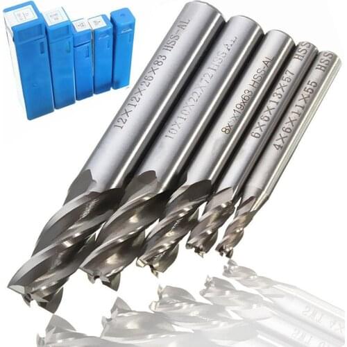 5 Pcs/Set 4/6/8/10/12mm Creative High Speed Steel CNC Straight Shank 4 Flutes End Mill Milling Cutter Metal Drill Bits Cutting