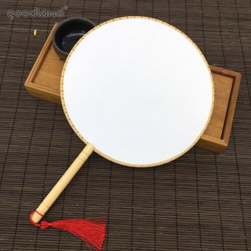 Free Shipping 1pcs DIY Drawing Beech Wood Handle White Blank Fabric Palace Hand Fan Home Decor Summer Art Gift