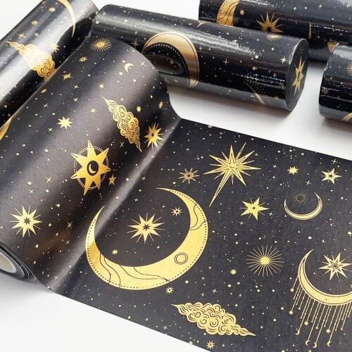 Black Milky Way Star Gilding Washi Sticker Moon Starry sky Decorative Background Decora Diy Scrapbooking Sticker Label