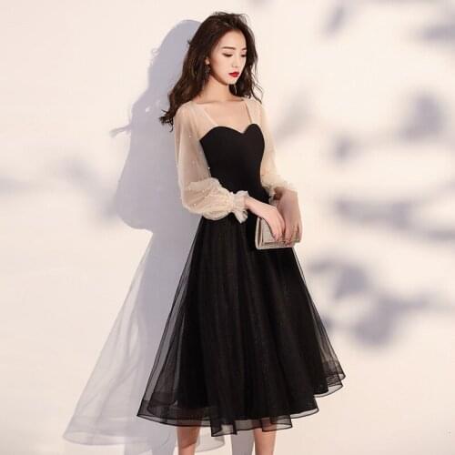 Pearl Perspective Lantern Sleeve Cheongsam Sweetheart Neck Mesh Backless Qipao Pleated Formal Party Dress Gown Black Vestidos