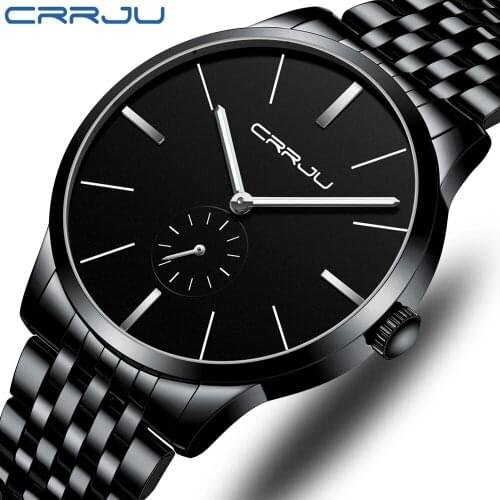 CRRJU Luxury Classic Fashion Business Men Watches Quartz-watch Male Wristwatch Full Steel Clock relogio masculino