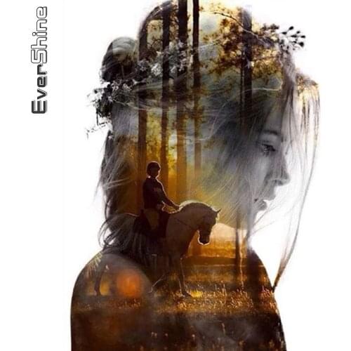 Evershine Diamond Embroidery Woman Portrait Cross Stitch Diamond Painting Sunset Rhinestones Mosaic Fantasy 5D DIY Wall Decor