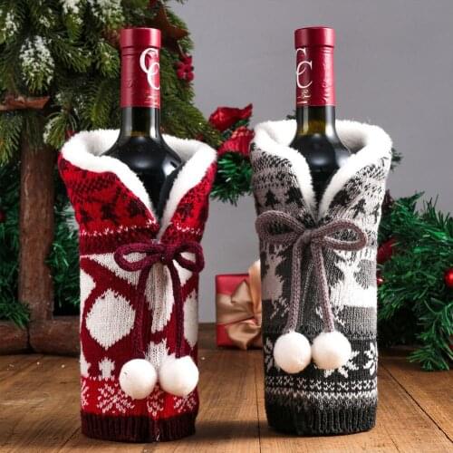 Christmas Wine Bottle Bag Knitted Red Wine Bottle Cover for Party