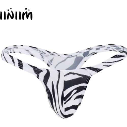 Iiniim Mens Jockstraps Bulge Pouch Zebra String Homme T-Back Thong Underwear Underpants Bikini Sexy Fetish Gay Male Panties
