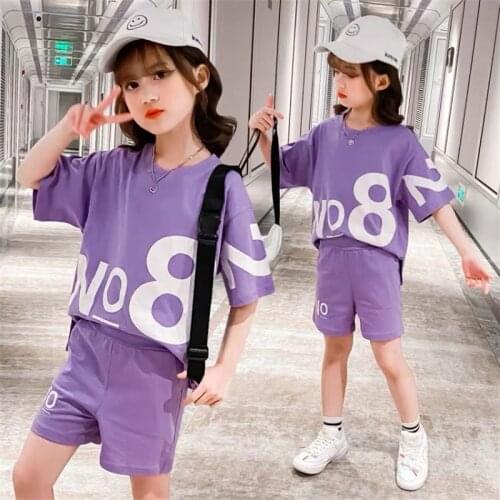 Summer 2021 Girls Clothes Sets Outfits Baby Kids Sweatshirt + Pants Fashion Teen Sport Children Clothing Suits 4 6 8 10 12 Year