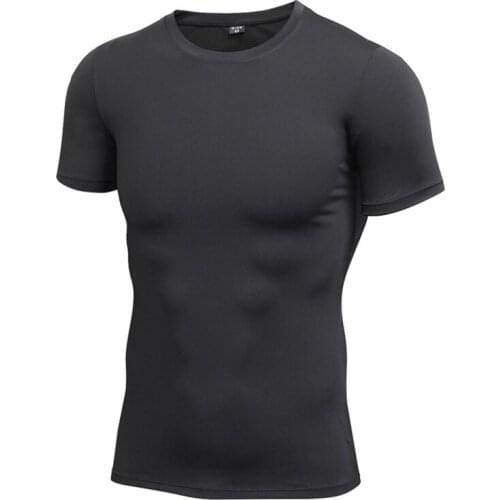 Summer Shirts for Men Jogging Shirt Roud Neck Tights Running Tops Thermal Underwear Quick Drying Sportswear Male Training Jersey