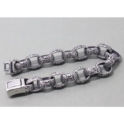 15MM Weighty Stainless Steel Mens Bracelet Buddha statue Design Vintage Massive Male Biker Jewelry Hip Hop Boys Mens Bracelets