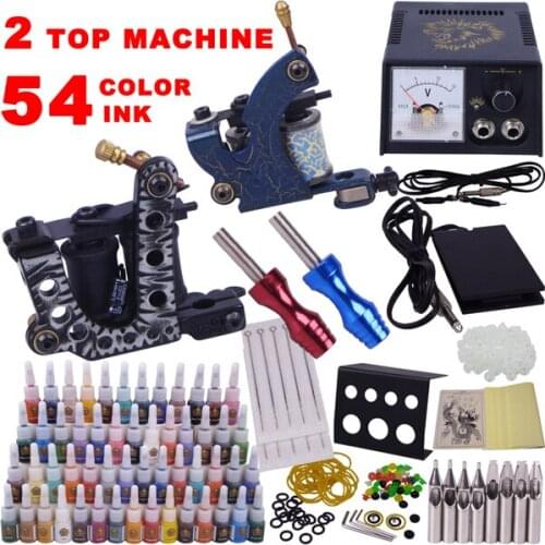 Permanent makeup machine kit tattoo supplies and accessories 2 top tattoo gun 54 color inks YLT-60