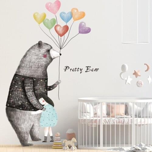 Wall Mural Wall Stickers Big Bear Balloon Girl Warm and Romantic Self-adhesive Mural Childrens Room Kindergarten Room Decor