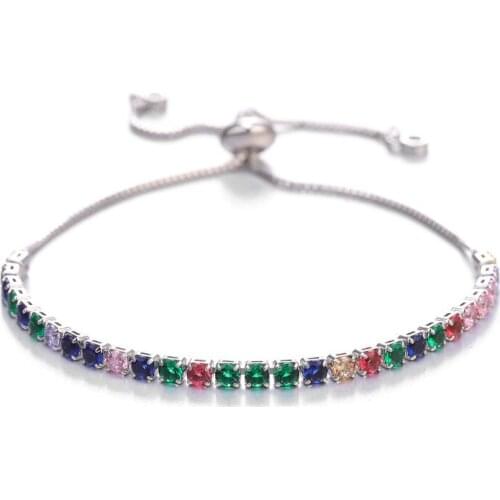 New Trend Fashion Jewelry Bronze Micro-Inlay Colored Zircon Pulling Chain&Link charm Bracelets Adjustable Size Sisters Gifts