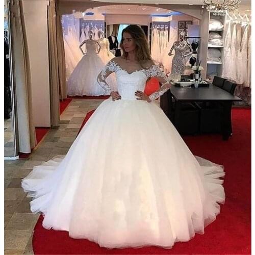Charming Appliques Ball Gown Wedding Dresses 2021 Dubai Kaftan Robe De Mariee Sweetheart Wedding Gowns Bridal Dress Long Sleeves