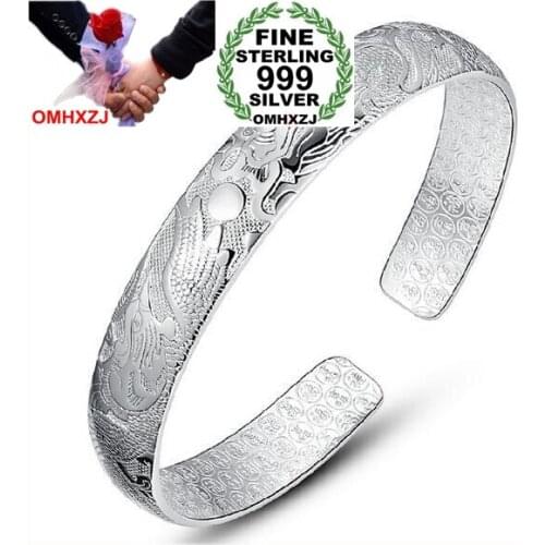OMHXZJ Wholesale fashion dragon phoenix ching cheung woman kpop star Fine 999 Sterling Silver opening bracelet Bangles gift SZ18