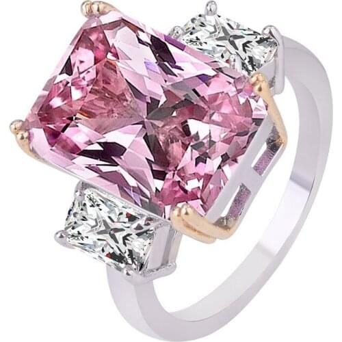 Wholesale Fashion Jewelry Romantic Pink Stone Zircon Wedding Band Rings for Women Girls Gifts High Quality