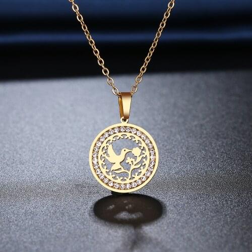 CACANA 316L Stainless Steel Bird And Flower Necklace NEW Crystal Rhinestone Necklaces For Women Wedding Valentines Day Gifts
