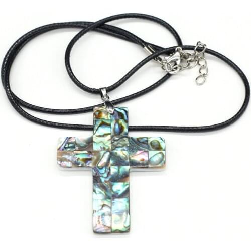 Natural Shell Pendant Necklace Exquisite Cross Abalone Shell White Black Shell Charms Wax Thread for Women Jewelry Necklace