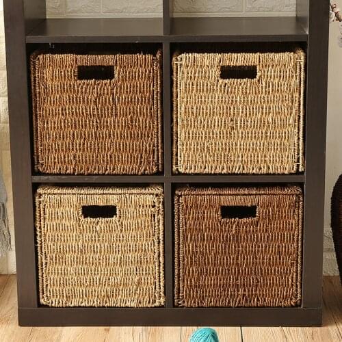 Hand-woven straw storage basket folding storage basket rattan magazine storage basket weaving basket bamboo basket toy storage