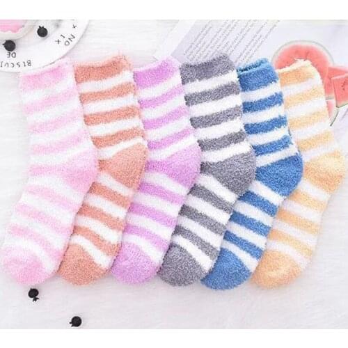 Stripes Pure Color Mid Socks Women Warm Half Fleece Horizontal Stripes Plain Sock Breathable Casual Socks Fashion Dropship