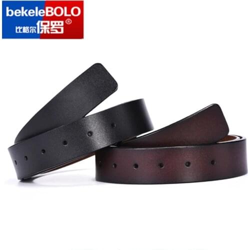 100% 3.3CM Pure Cowhide Belt Strap No Buckle Genuine Leather Belts With Holes High Quality