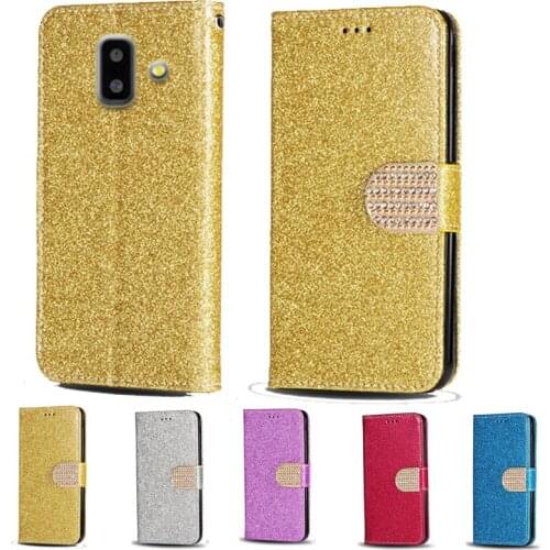 Luxury Glitter Diamond Flip Leather Wallet Phone Case For Samsung Galaxy J6 Plus J610F Stand function Phone cover with card slot