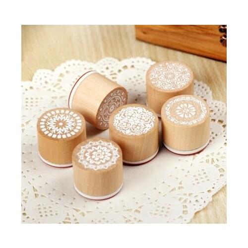 DIY Classic vintage round wooden vintage pattern seal Lace series beautiful seal 6 models /set