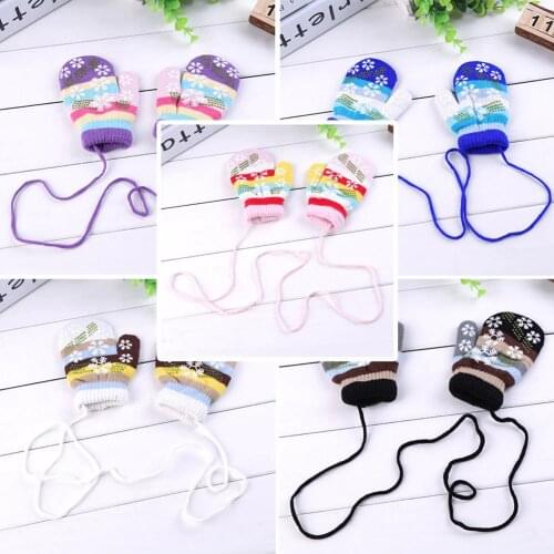 SDPRUS Winter Warm Snowflake Kid Gloves Fashion Mittens Children Girls Cute Lanyard Whole Covered Finger Halter Gloves