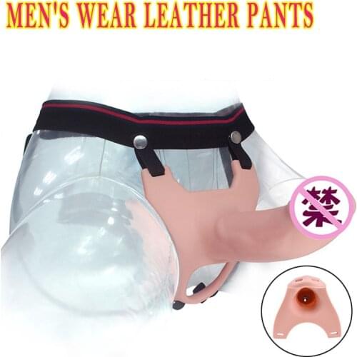 Mens Increased Thickness Silicone Hollow Wear Penis Womens Pants Lesbian Simulation Penis Sex Toys for Couples Leather Harness