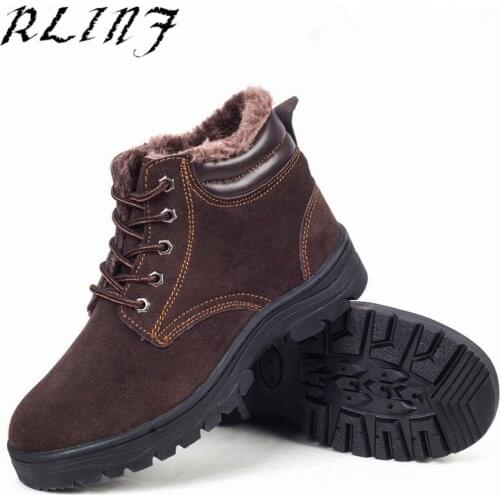 RLINF Winter beef tendon thick cotton velvet cowhide cold winter warm smash-proof puncture safety work shoes
