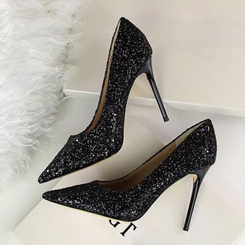 2021 Summer Women High Heels Sexy Glitter Sequins Pointed Pumps Female Stiletto Wedding Bridal Heels Elegant Lady Single Shoes